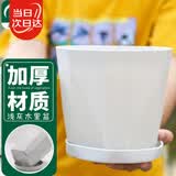寿禾 花盆带托盘塑料树脂家庭阳台绿植盆栽 木里盆中号-浅灰2个装