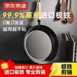 京东京造 平底锅 煎锅无涂层煎蛋牛排烤盘早餐平底燃气【进口极铁】26cm