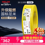 德力西（DELIXI）电线电缆ZC-BV2.5阻燃平方单芯单股家用铜芯电线100米黄色零线 
