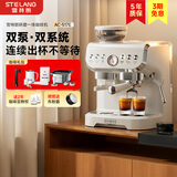 雪特朗 【618周年庆】意式半自动咖啡机家用磨豆机奶泡机研磨一体 可视压力显示AC-517E 【双系统双泵】米白色-咖啡礼包