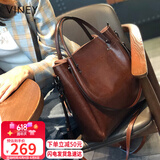 viney牛皮包包女包大容量水桶包轻奢单肩斜挎生日礼物高级感送女友老婆
