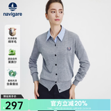Navigare意大利小帆船圆领针织开衫女士秋冬款长袖休闲外套气质内搭毛衣女 太空灰 L 码