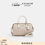 蔻驰（COACH）奥莱女士夏季女包经典老花ROWAN 迷你波士顿单肩斜挎包手提包 IM/沙黄色/粉笔白色
