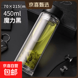 双层加厚玻璃杯高硼硅保温杯带茶隔男士水杯茶水分离耐热450mL 双层加厚-雅黑色450ml