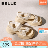 百丽（Belle）繁星亮片休闲凉鞋女2026夏新款商场同款厚底增高凉鞋F4A1DBL6 杏色 38 (240mm)