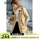 betu百图女装中长款风衣女双排扣大衣新款英伦风长外套JD2101T34 卡其色 XS