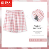 南极人女士睡裤女棉春夏格子短裤可外穿宽松休闲女士家居裤格子浅粉2XL