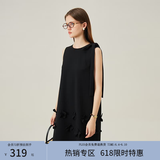 范思蓝恩花梨裙 无袖设计感气质A字连衣裙夏装新款韩版系带蝴蝶结 黑色 XS