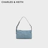 CHARLES&KEITH褶皱手提斜挎小方包腋下包女士生日礼物CK2-80160183 CK2-80160183-1Denim Blue深牛仔蓝色 S