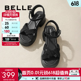 百丽（Belle）满钻条带繁星休闲凉鞋女商场款厚底凉鞋A9S2DBL4预售 黑色 37 (235mm)