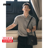 OEMG灰色亨利领针织短袖polo衫男款夏季收袖口健身运动t恤显肌肉半袖 灰色 【高织密高品质】 XL [建议130-150斤]
