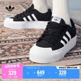 adidas NIZZA PLATFORM厚底增高运动帆布鞋女阿迪达斯三叶草 一号黑/白   36