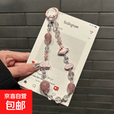 国潮新年公主请发财手机链手机挂绳短款链条珠饰防丢ccd相机耳机挂链ins风带垫片 粉色kitty猫公主请发财珠子挂件
