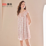 美标礼物性感真丝睡裙女夏100%桑蚕丝绸睡衣短袖丝绸卡通可外穿家居服 -1深粉 L (165)