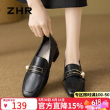 ZHR则则高跟鞋女2026新款女鞋珍珠扣乐福单鞋女通勤小皮鞋两穿EH366黑37