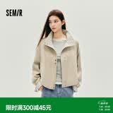 森马（Semir）外套女秋季花苞拼接格子宽松立领风文艺通勤夹克10A525108004
