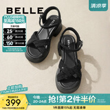 百丽（Belle）满钻条带繁星休闲凉鞋女商场款厚底凉鞋A9S2DBL4 黑色 36 (230mm)
