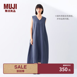 MUJI女式 棉 汉麻 无袖连衣裙女装裙子夏季 连身裙长裙 BCD91C5S 烟熏蓝色 M （160/84A）