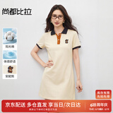 尚都比拉美式复古风小熊刺绣POLO连衣裙小个子夏季宽松显瘦裙子 杏色 M 