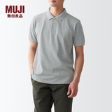 MUJI 男式 水洗 珠地网眼 POLO衫 纯棉全棉 ABE02A2S 灰色 L