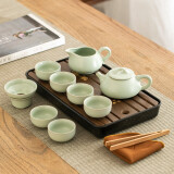 肖字和德 紫砂陶瓷功夫茶具套装 家用办公简约实木茶盘 抽屉式密胺茶盘 汝窑-宁静致远茶盘