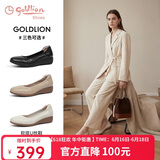 金利来（Goldlion）女鞋坡跟皮鞋时尚圆头牛皮浅口一脚蹬单鞋女 G662320016米白36