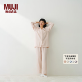 MUJI 女式 无侧缝 双层纱织 长袖睡衣家居服套装纯棉 七夕情人节礼物 浅粉色条纹 L 上装165/88A 下装165/70A