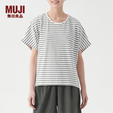 MUJI女式 棉天竺蝙蝠袖T恤 休闲百搭 BB10CC3S 绿色条纹 M
