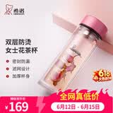 希诺（heenoor）双层玻璃杯家用女士带滤网个性潮流清新花茶杯隔热防烫便携水杯 水晶粉300ml