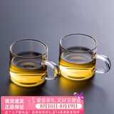 忆壶茶 功夫茶杯套装加厚耐热玻璃茶杯品茗杯带把手水杯主人杯家用杯架 【100ML】透明色光面款2只