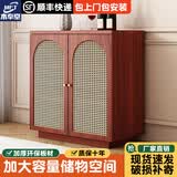 木奉堂落地餐边柜靠墙一体储物柜2026新款小户型中古风厨房家用餐厅柜子 落地藤编款80*40*90两门