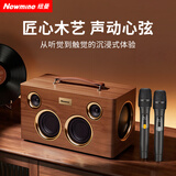 纽曼（Newmine）K527桌面蓝牙音箱户外便携立体环绕大功率音乐播放器高端礼物木质箱体家庭KTV双麦