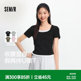 森马（Semir）短袖t恤女短款假两件百搭上衣25夏装显瘦U领套头衫109325100015