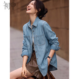 初申春秋长袖衬衫女新复古风潮叠穿法式牛仔衬衣外套S143C2004