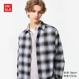 优衣库法兰绒格子衬衫/长袖男女装衬衣薄外套486601 481224 480767/61水蓝色 L