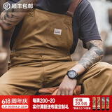 马登工装 复古卡其色背带裤男阿美咔叽经典工装帆布休闲裤男 杏黄色 XL