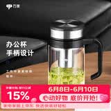 万象（WANXIANG） 玻璃杯商务办公男士水杯手柄杯大容量泡茶杯茶缸带过滤网简盒装 U214-金属黑480ml