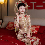 秀禾世家秀禾服新娘2026新款敬酒礼服嫁衣结婚红金龙凤褂凤冠霞陂婚礼632 「新中式」N-632 M (95~105斤)卡码拍大