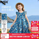 ASK JUNIOR儿童纯棉裙子夏小飞袖连衣裙碎花荷叶边女童公主裙