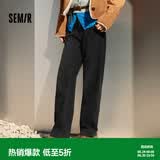 森马（Semir）[商场同款]牛仔裤女加绒做旧长裤复古2024新款冬季显瘦直筒裤 牛仔水洗黑98201 30