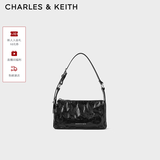 CHARLES&KEITH褶皱手提斜挎小方包腋下包女士生日礼物CK2-80160183 CK2-80160183Noir黑色 S
