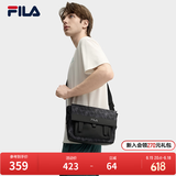 FILA【黑武士】斐乐官方男包斜挎包老花轻便防泼水挎包复古老花单肩包 正黑色-BK XS