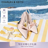 CHARLES&KEITH缎面蝴蝶结尖头高跟凉鞋女生日礼物送女友CK1-60361556 Light Pink浅粉色 38