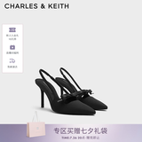 CHARLES&KEITH缎面蝴蝶结尖头高跟凉鞋女生日七夕礼物送女友CK1-60361556 BLACK TEXTURED黑色纹理 37