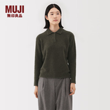 MUJI女式 羊毛混毛圈花式线POLO针织衫 毛衣女装上衣羊毛衫25年冬季 卡其绿 M (160/84A)