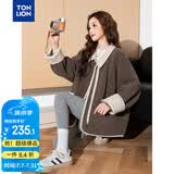 唐狮（TonLion）2025冬女翻领异材质拼接仿毛复合麂皮绒短款外套