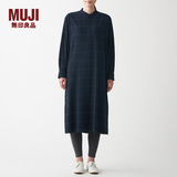MUJI 男女通用 法兰绒 立领 长衫 无性别 男款女款 BCL43A1A 深藏青色格纹 S-M