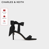 CHARLES&KEITH一字带缎面蝴蝶结绑带高跟凉鞋子女鞋生日礼物送女友CK1-61720177 BLACK TEXTURED黑色纹理 40