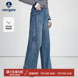 Navigare小帆船女士阔腿牛仔裤拼接单宁长裤2332574511