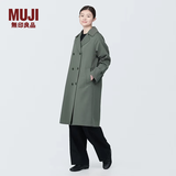MUJI女式 不易沾水 双排扣大衣外套女款风衣春季外衣女装女士BDE33C4S 烟熏绿色 L （165/88A）